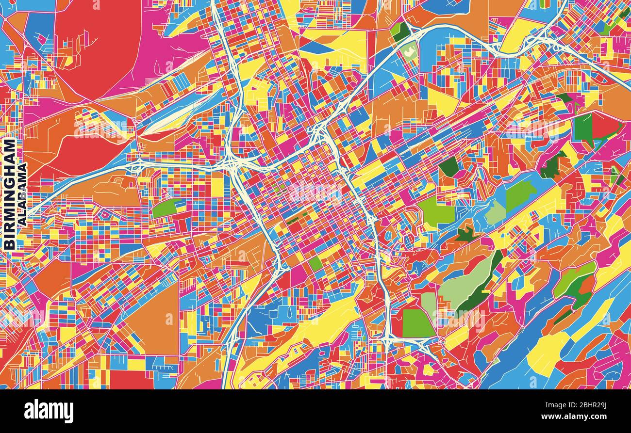 Colorful vector map of Birmingham, Alabama, USA. Art Map template for