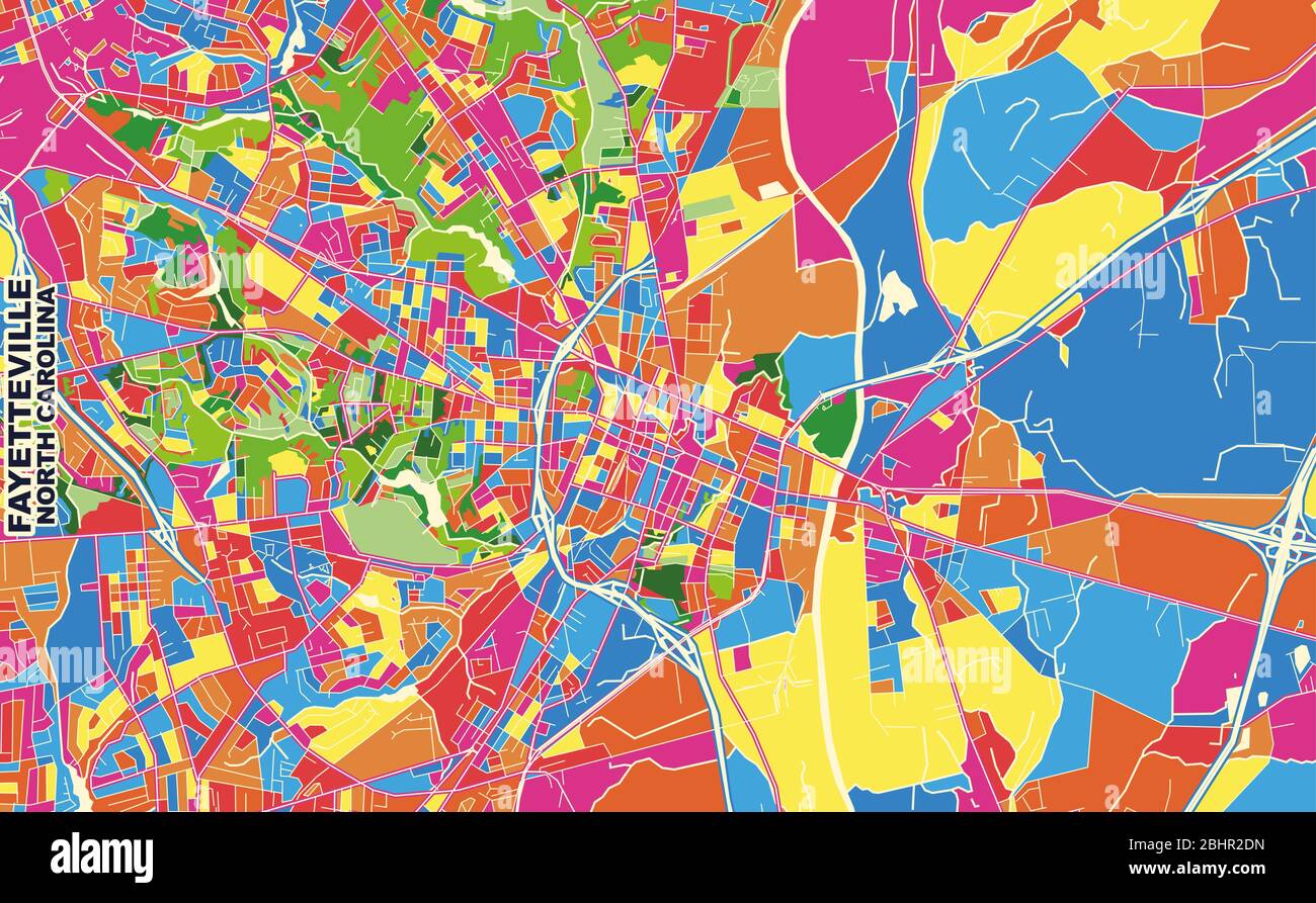 Colorful vector map of Fayetteville, North Carolina, USA. Art Map