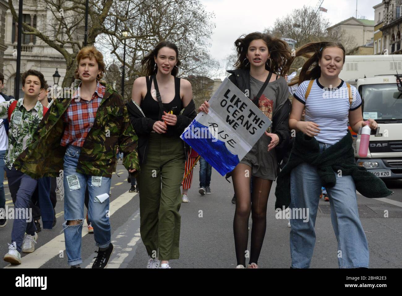 School pupils call for radical climate action in UK-wide strike in which thousands of young people from around the country took part - more than 15,00 Stock Photo