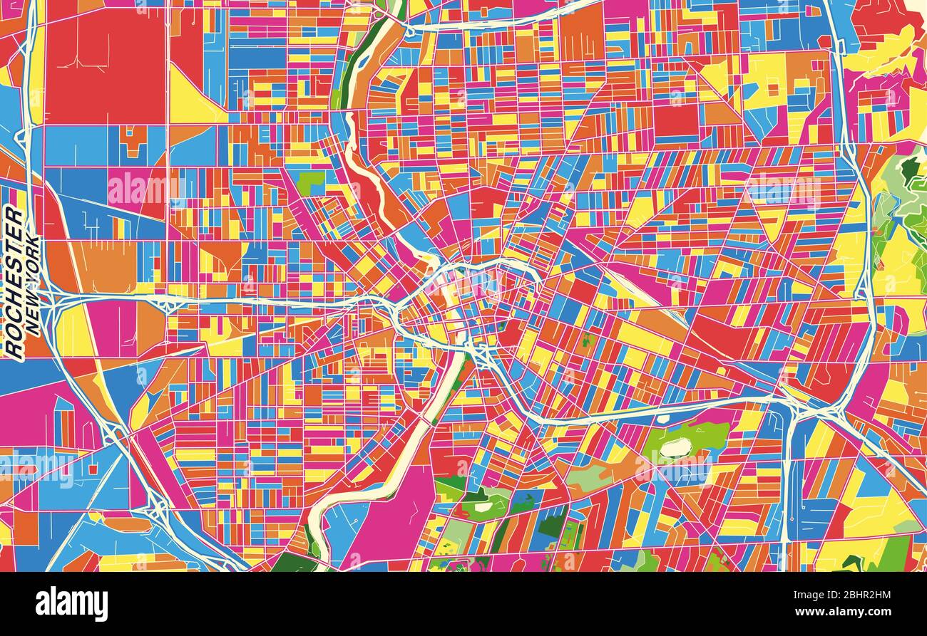 Colorful vector map of Rochester, New York, USA. Art Map template for ...