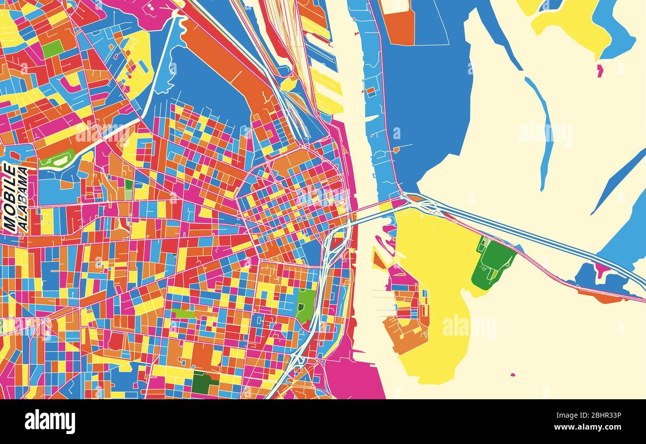 Colorful vector map of Mobile, Alabama, USA. Art Map template for