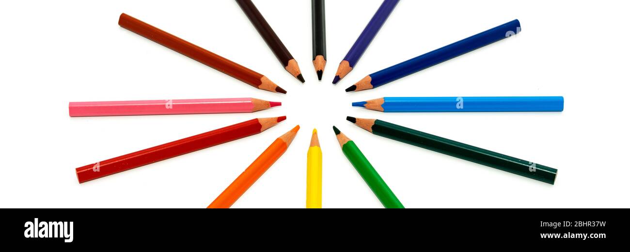 colored pencils in circle isolated on white background Stock Photo