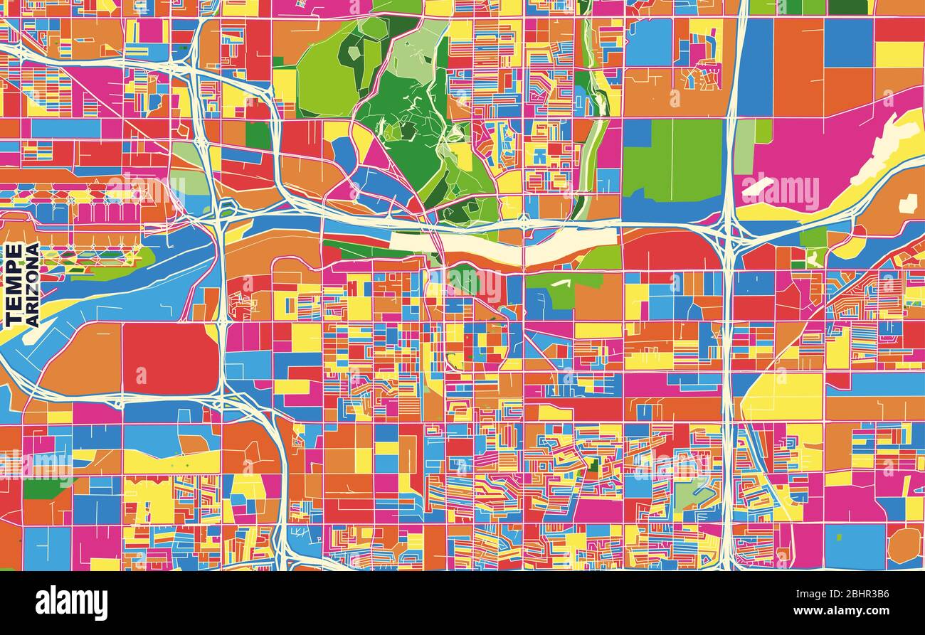 Colorful vector map of Tempe, Arizona, USA. Art Map template for selfprinting wall art in