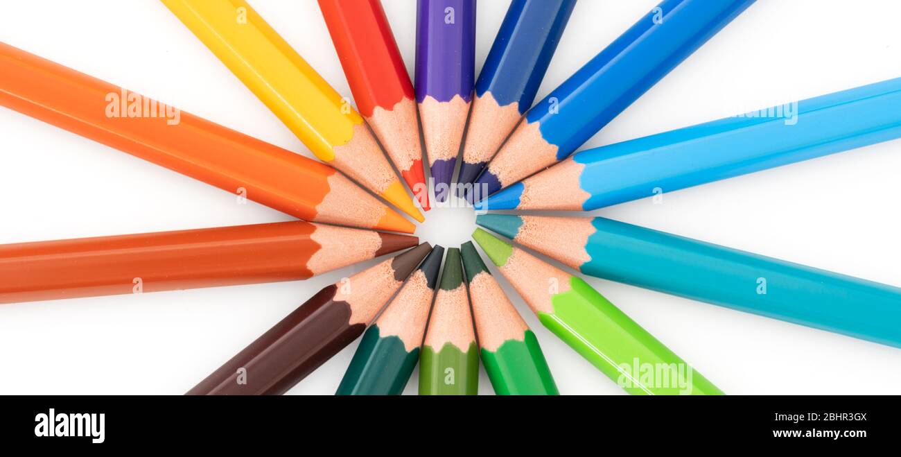several colored pencil on white background Stock Photo