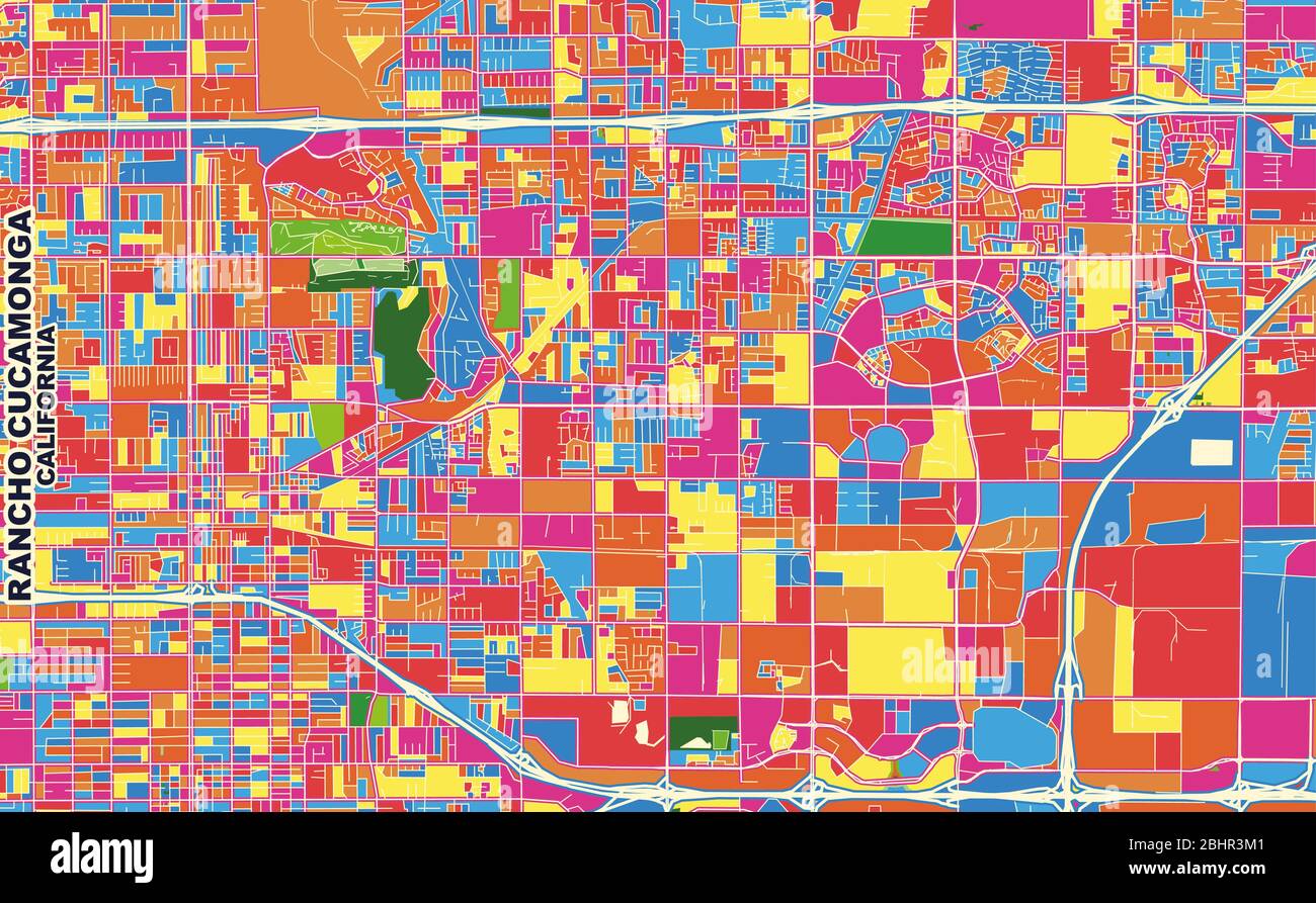 Colorful vector map of Rancho Cucamonga - Colorful Vector Map Of Rancho Cucamonga California Usa Art Map Template For Selfprinting Wall Art In Landscape Format 2BHR3M1