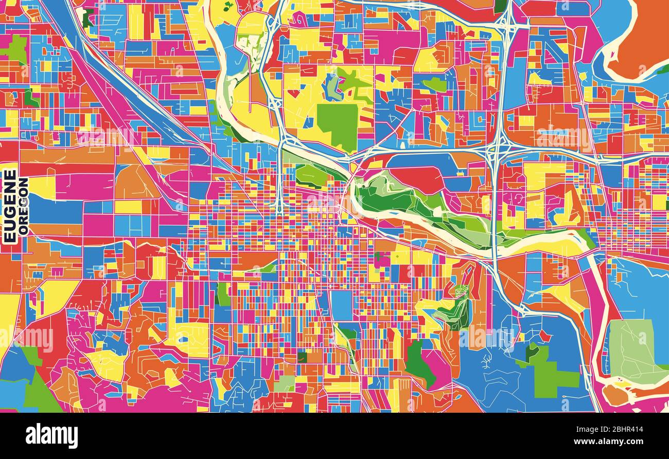 Colorful vector map of Eugene, Oregon, USA. Art Map template for