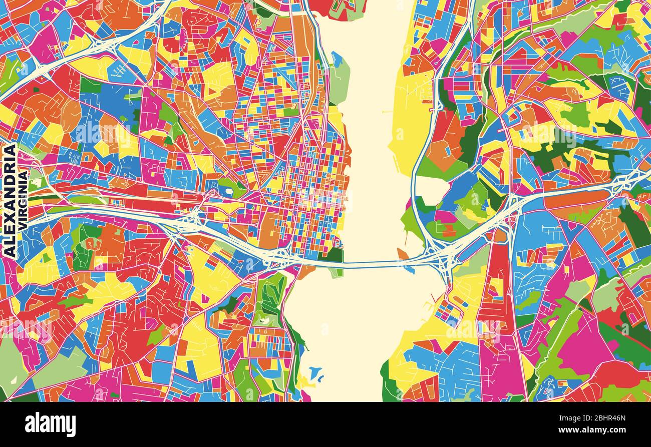 Colorful vector map of Alexandria, Virginia, USA. Art Map template for