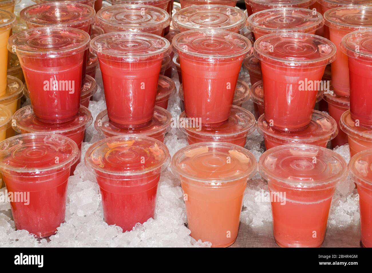 Download Closeup Of Many Red Yellow Juice Drink Cocktail Plastic Cups Beverages And Cover In Shop Store Counter In Summer Stock Photo Alamy Yellowimages Mockups
