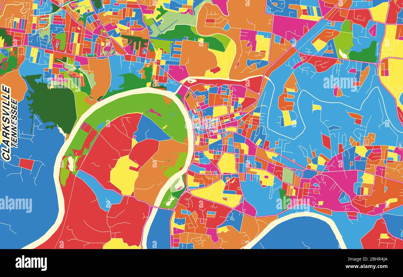 Colorful vector map of Clarksville, Tennessee, USA. Art Map template