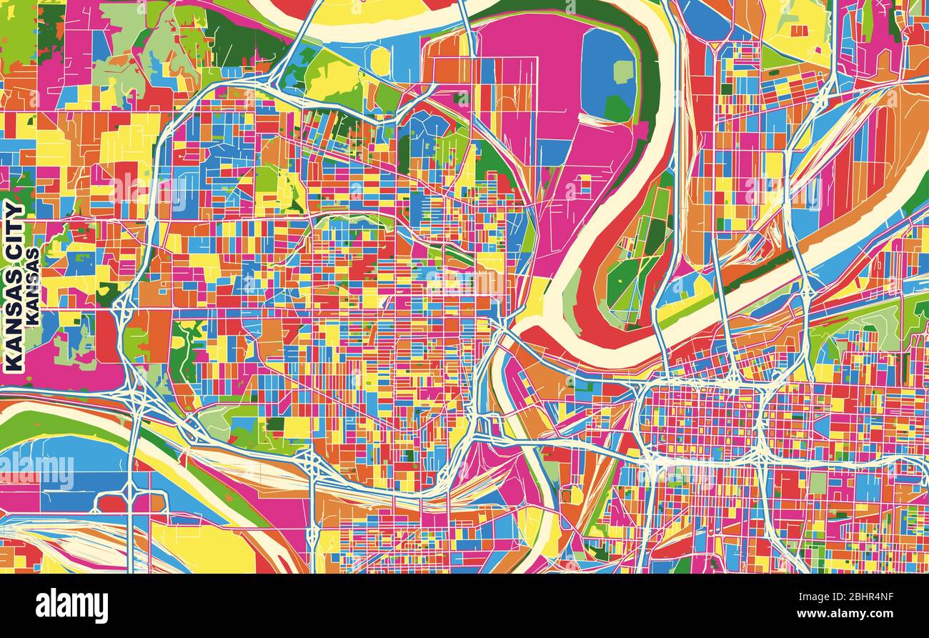 Colorful vector map of Kansas City, Kansas, USA. Art Map template for