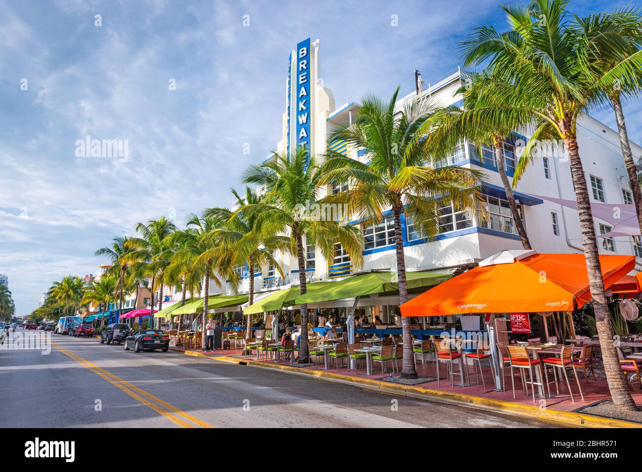 MIAMI, FLORIDA - JANUARY 6, 2014: Ocean Drive at the Breakers Hotel in Miami Beach. Stock Photo