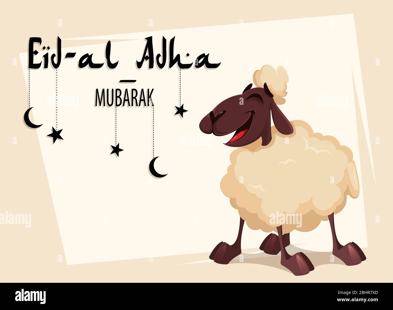 Eid al-Adha Mubarak greeting card. Traditional Muslim holiday. The  sacrifice of a ram. Kurban bayrami. Funny cartoon ram. Vector illustration  on light Stock Vector Image & Art - Alamy