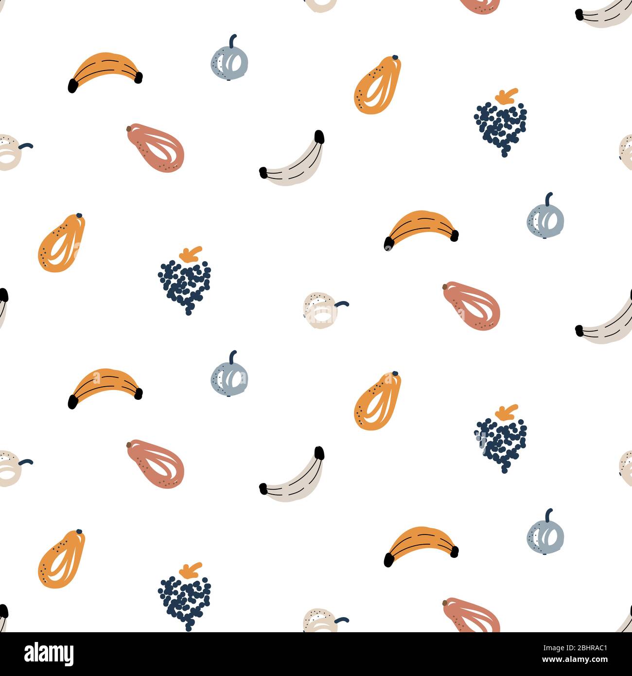 Fruits handdrawn pattern background. Seamless tropic fruit wrap design. Stock Vector