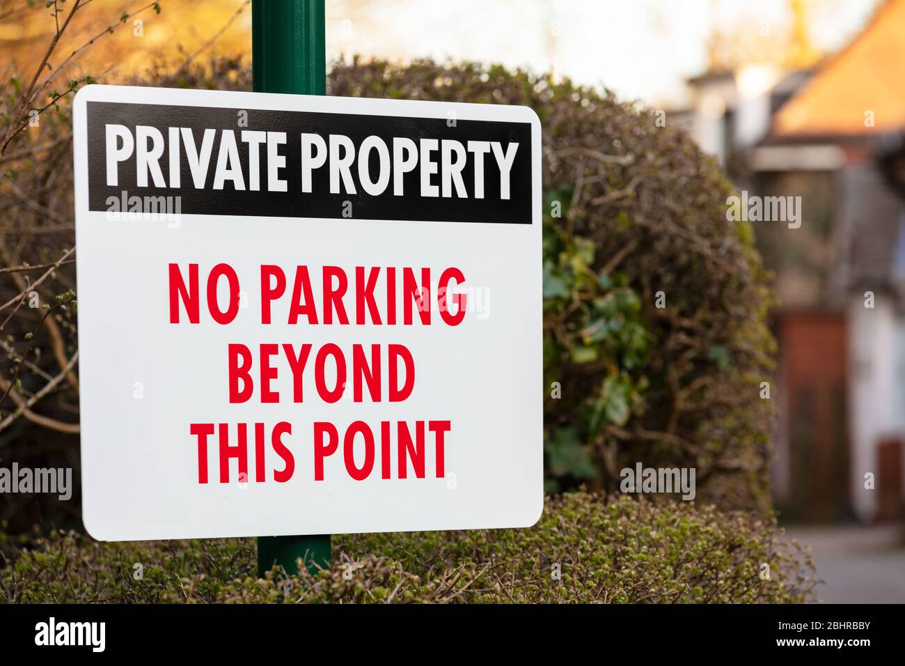 Private Property No Parking Beyond This Point Sign Stock Photo