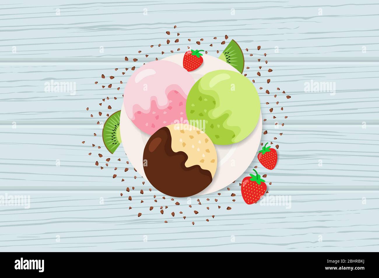 Ice cream set with fruites on plate. Vector illustration Stock Photo ...