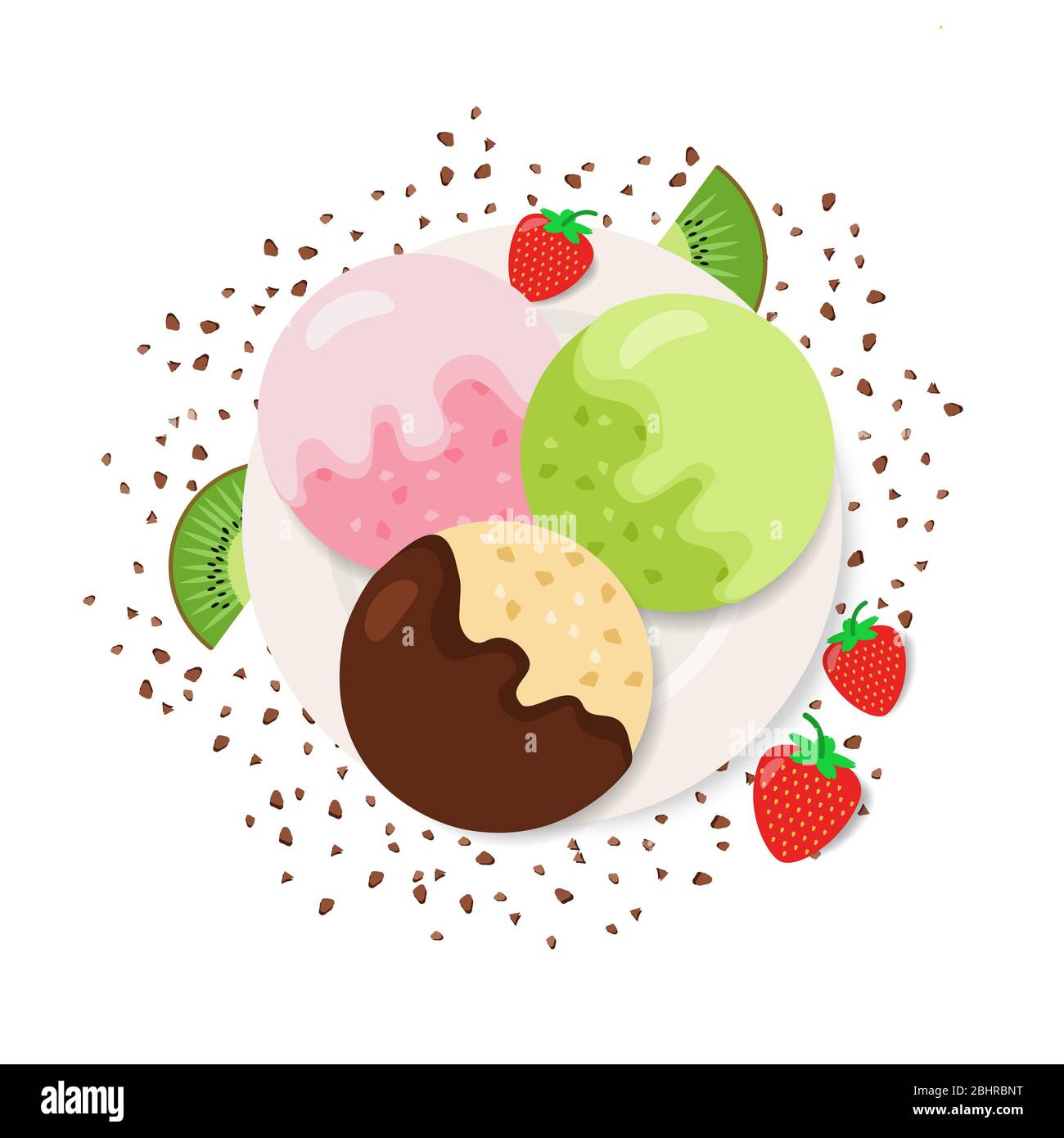 Ice cream set with fruites on plate. Vector illustration Stock Photo ...