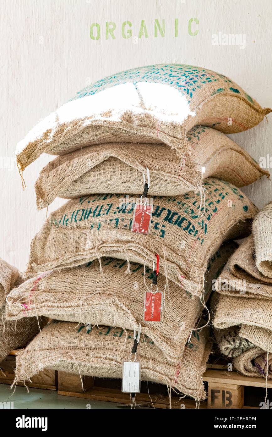 Johannesburg, South Africa January 14, 2013 Large bags of raw coffee