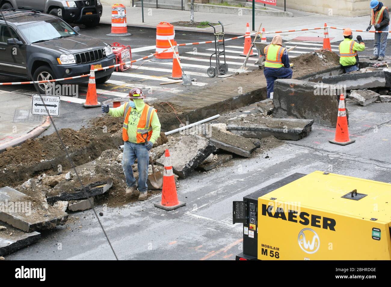 Public Utility Workers on Road Repairs Duty, New York,NY, USA Stock