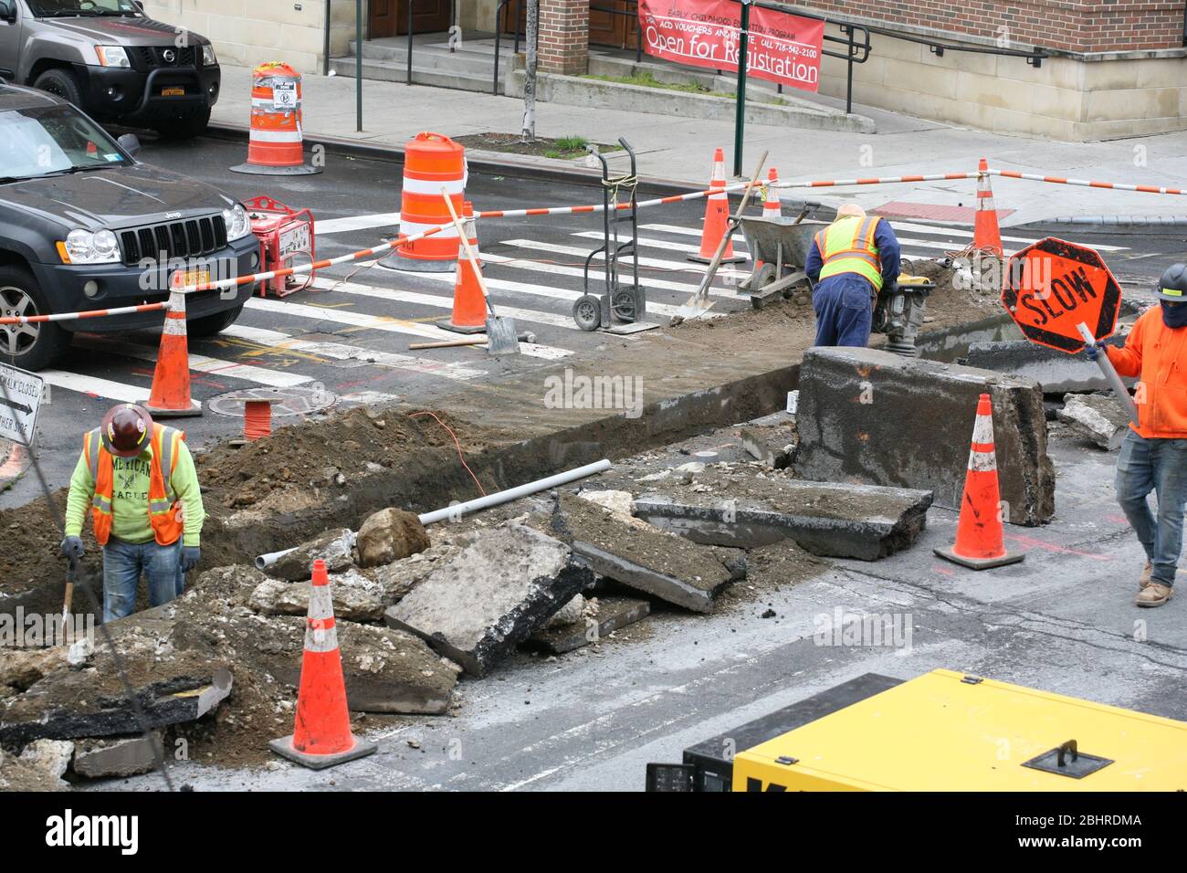 Public Utility Workers on Road Repairs Duty, New York,NY, USA Stock