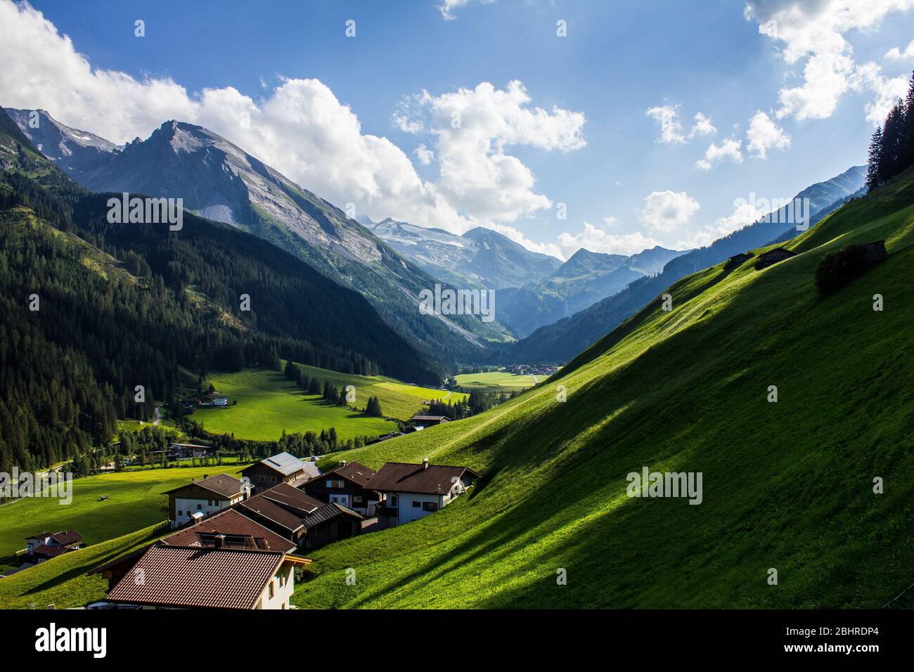 Tux Valley with Hintertux Glacier in the Background Stock Photo