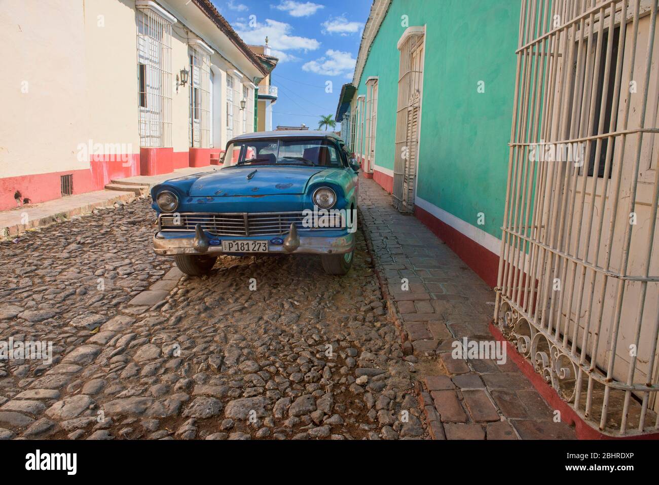 Vintage Chevy in UNESCO World Heritage Trinidad, Cuba Stock Photo