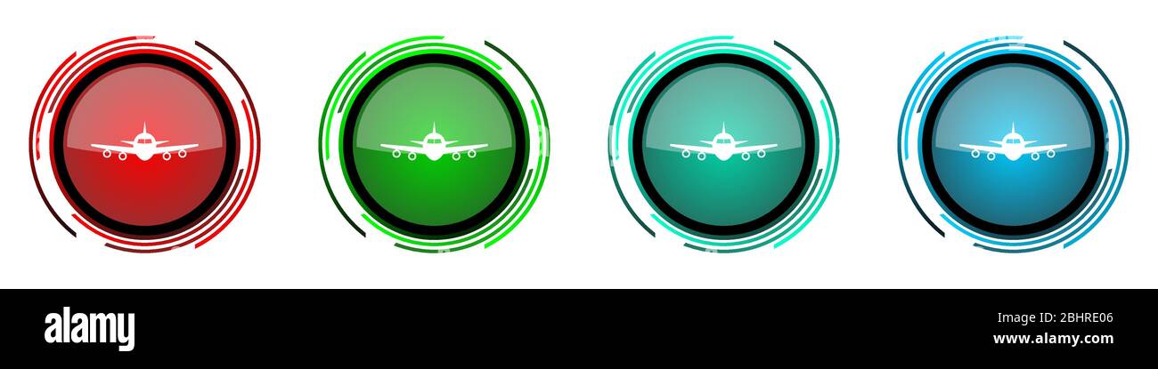 Flight round glossy vector icons, plane, aircraf set of buttons for ...