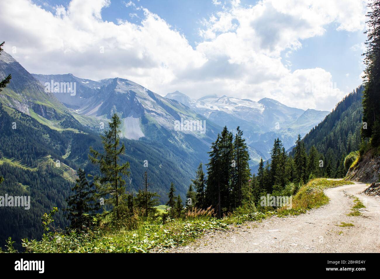 Hiking Trail with Hintertux Glacier in the Background Stock Photo