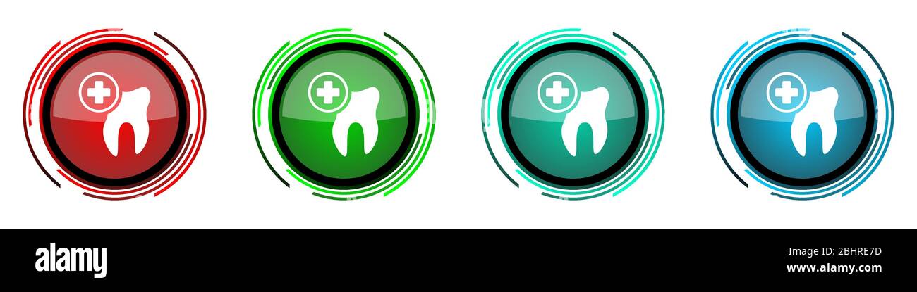 Dentist round glossy vector icons, dental, tooth set of buttons for ...