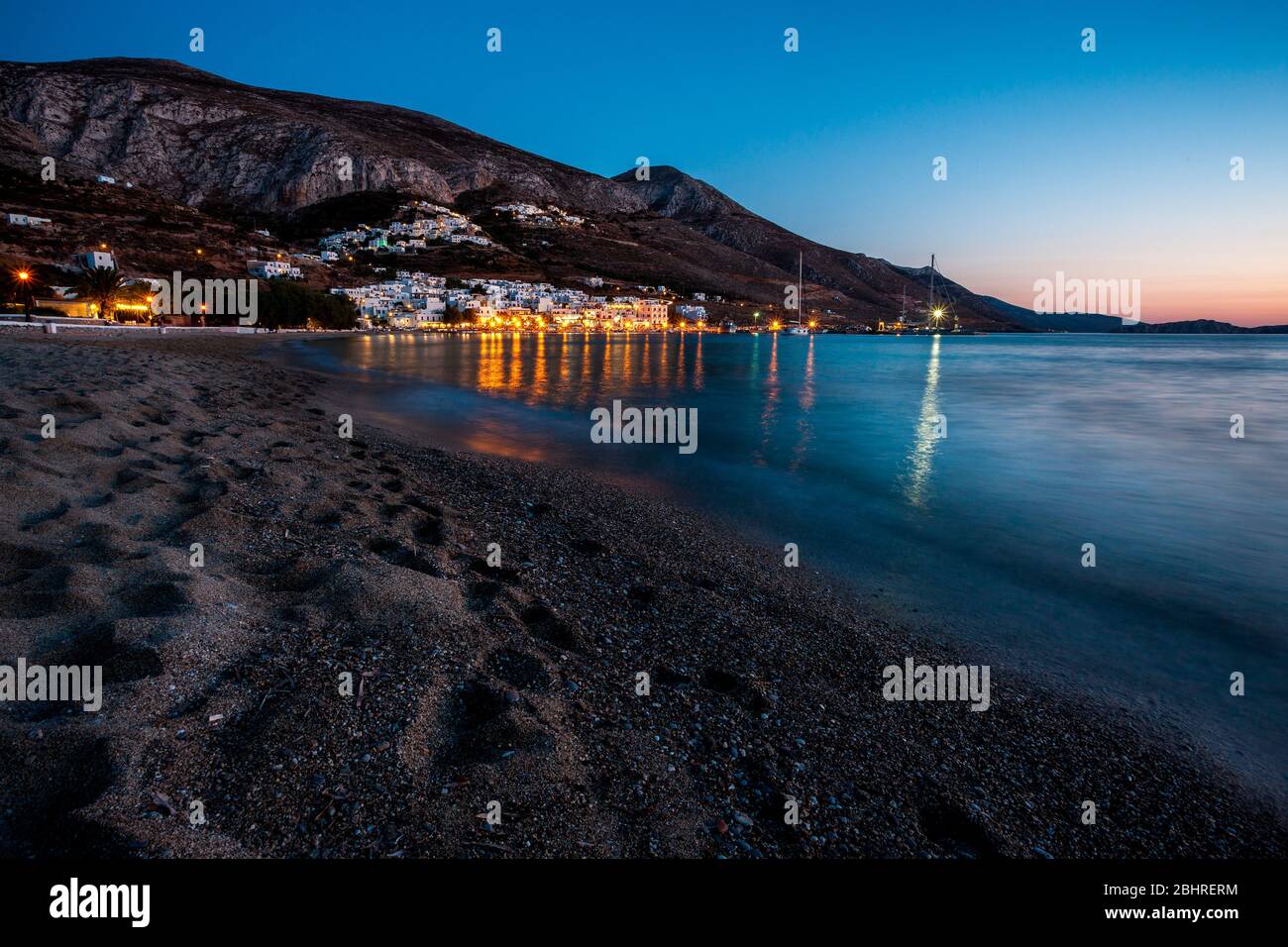 Aegiale beach at Sunset, Amorgos island, Amorgos, Nasso, Greece, Cyclades islands, Southern Europe Stock Photo