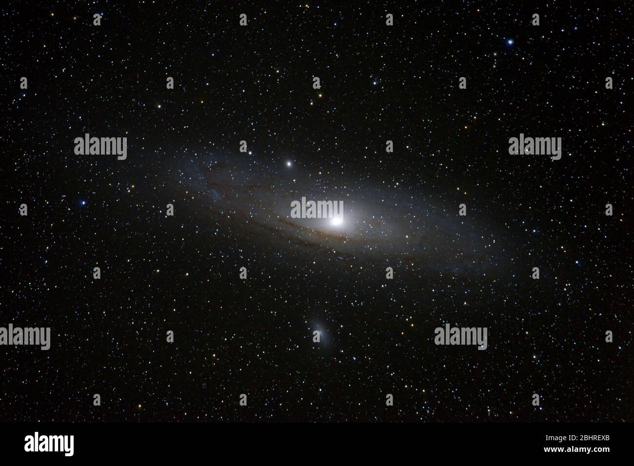 Andromeda Galaxy Messier 31 and Messier 32 taken from Romania Stock Photo