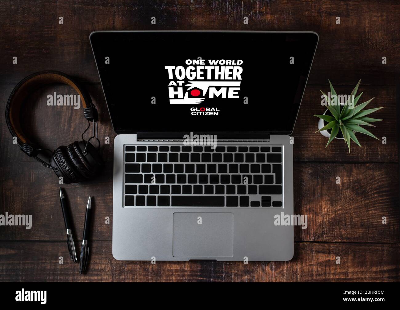 Antalya, TURKEY - April 18, 2020. Laptop showing Global Citizen One World Together at Home concert logo. Stock Photo