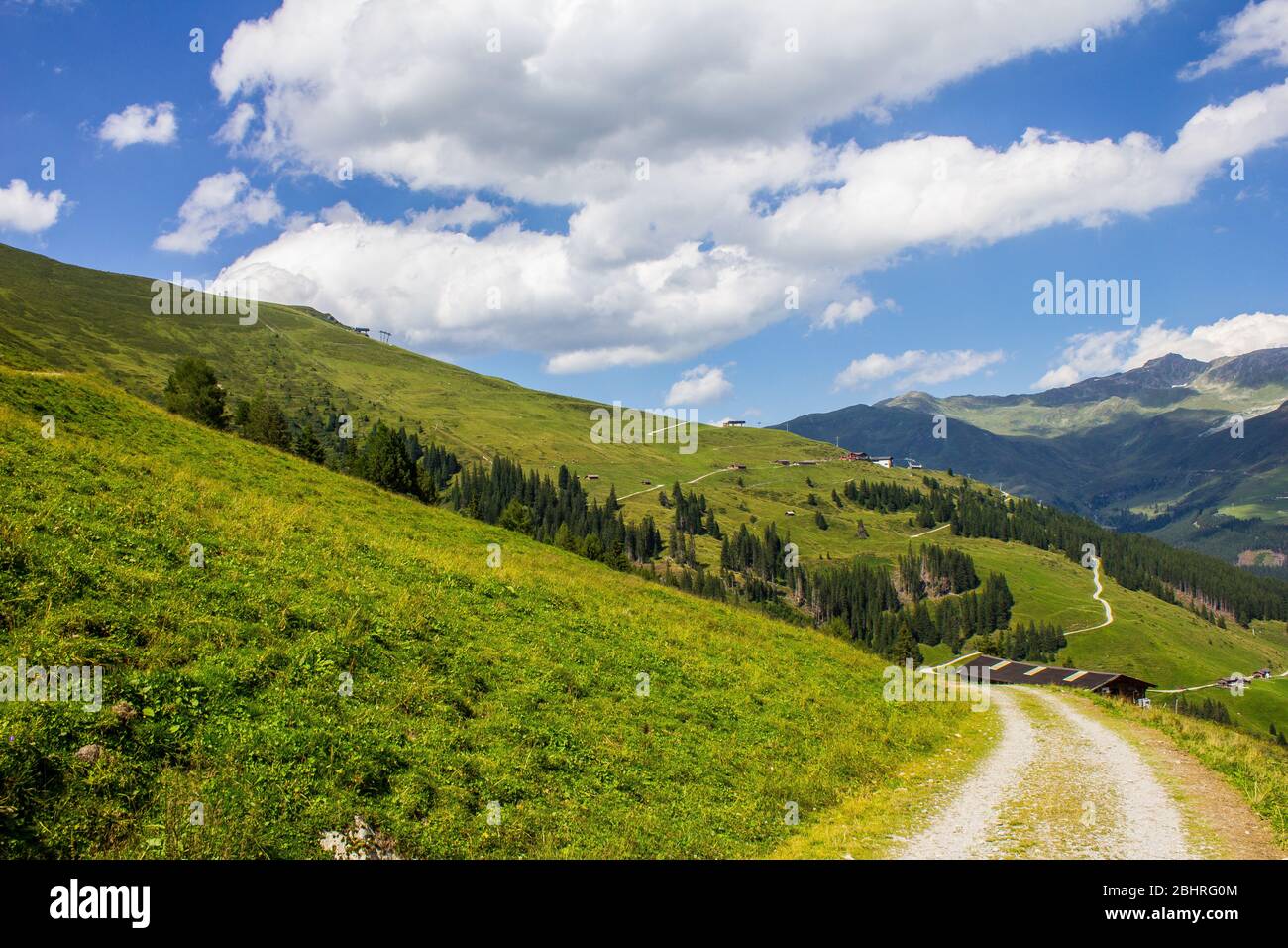 Hiking Trail in the Mountains above Tux, Tyrol Stock Photo