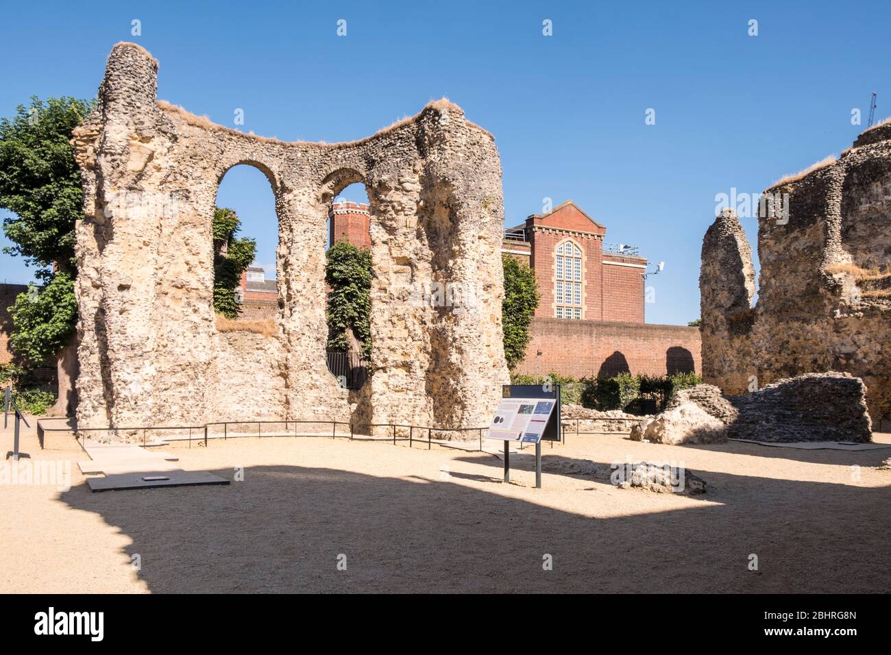 Reading Abbey ruins with Reading Prison behind, Reading, Berkshire, England, GB, UK Stock Photo