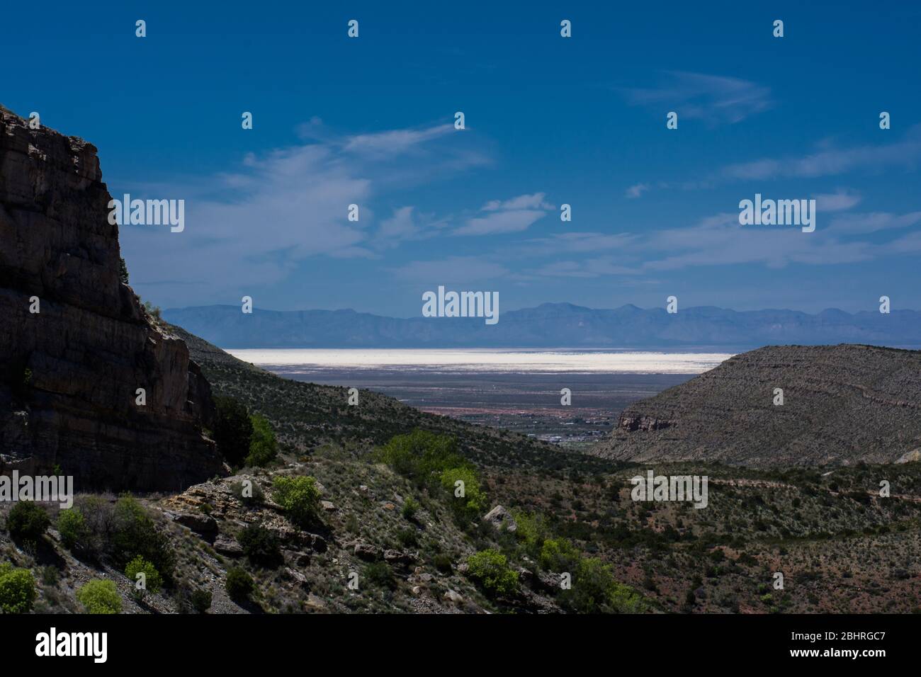 Highway 82 High Rolls New Mexico, overlooking White Sands National Park Stock Photo