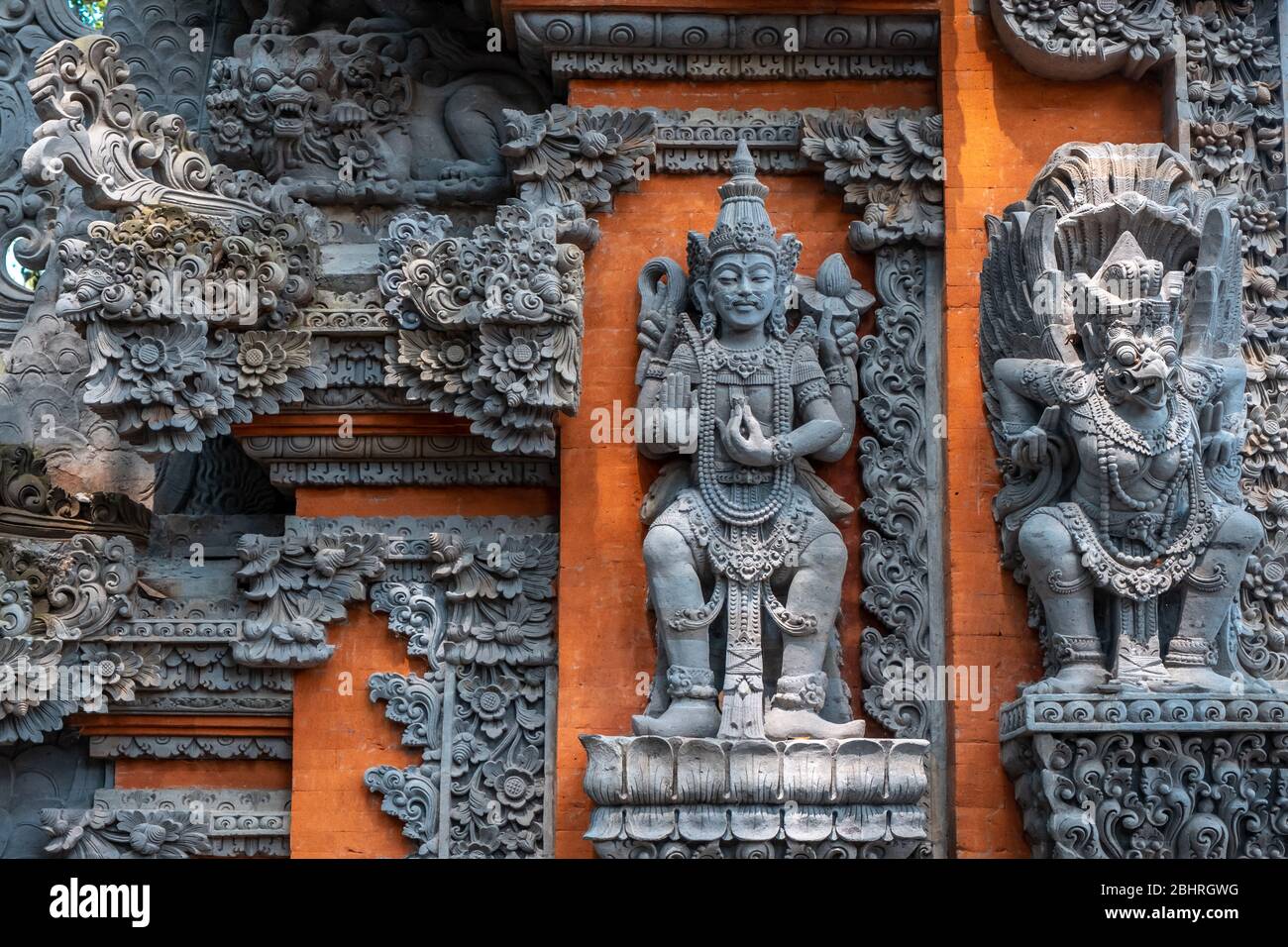 God of Hinduism sculpture figures in 'Pura Dalem' Hindu Temple in Ubud, Bali Stock Photo
