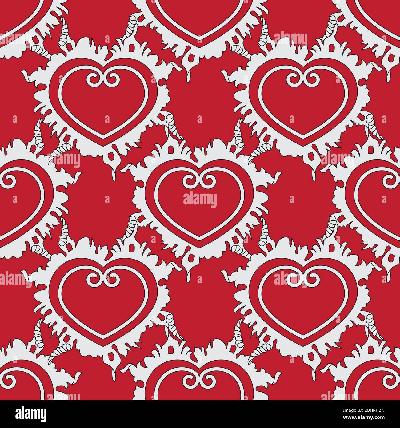 seamless pattern of hearts on a red background. Vector image Stock Vector