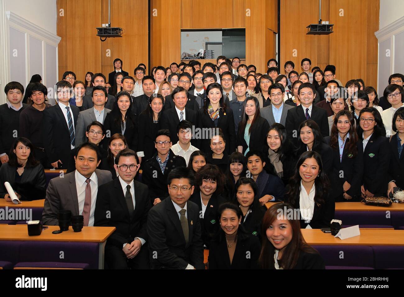 During November 2012 . Her Excellency Ms .Yingluck Shinawatra , Prime Minister of the Kingdom of Thailand , paid an official visit to the United Kigdom .invited by PM David Cameron . the Thai PM was accompanied by key members of the Thai Cabinet . On the 13 November the Thai PM had an audience with the Queen . On the 14 th November the two PM exchanged views on various matters of mutual interest , bilaterally ,regionally and globally. To the end of this meeting , both leaders have agreed to the establishment of a Strategic Dialogue and agreed a new mechanism beneficial for both countries .. Stock Photo