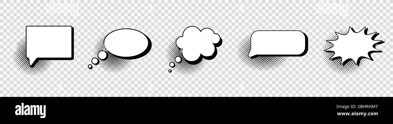 Retro empty comic speech bubbles set with black halftone shadows ...