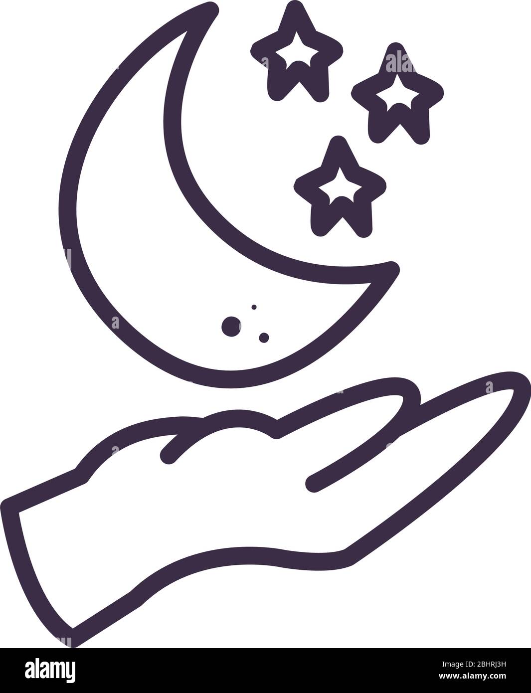 Hand with moon and stars line style icon of night bedtime sky space ...