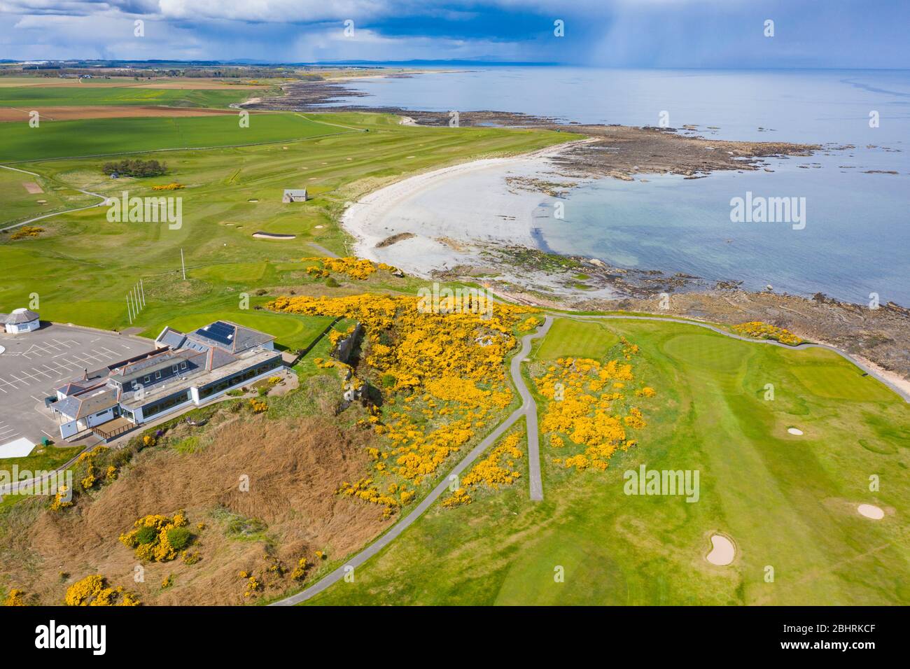 Aerial view of Balcomie Links golf course at Crail Golfing Society golf course, Fife, Scotland,UK Stock Photo