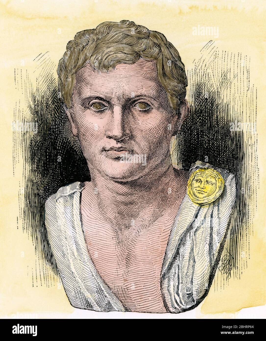 Roman statesman Pompey the Great. Hand-colored woodcut Stock Photo