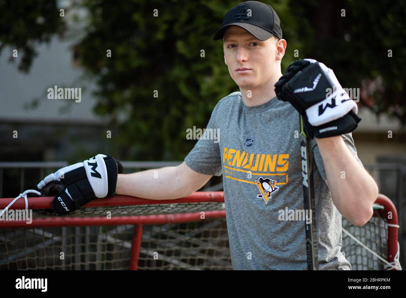 Maribor, Slovenia. 25th Apr, 2020. A Slovenian and Pittsburgh Penguins  hockey player Jan Drozg trains at his home during the lockdown.Athletes  across the country train at home due to the ongoing Coronavirus