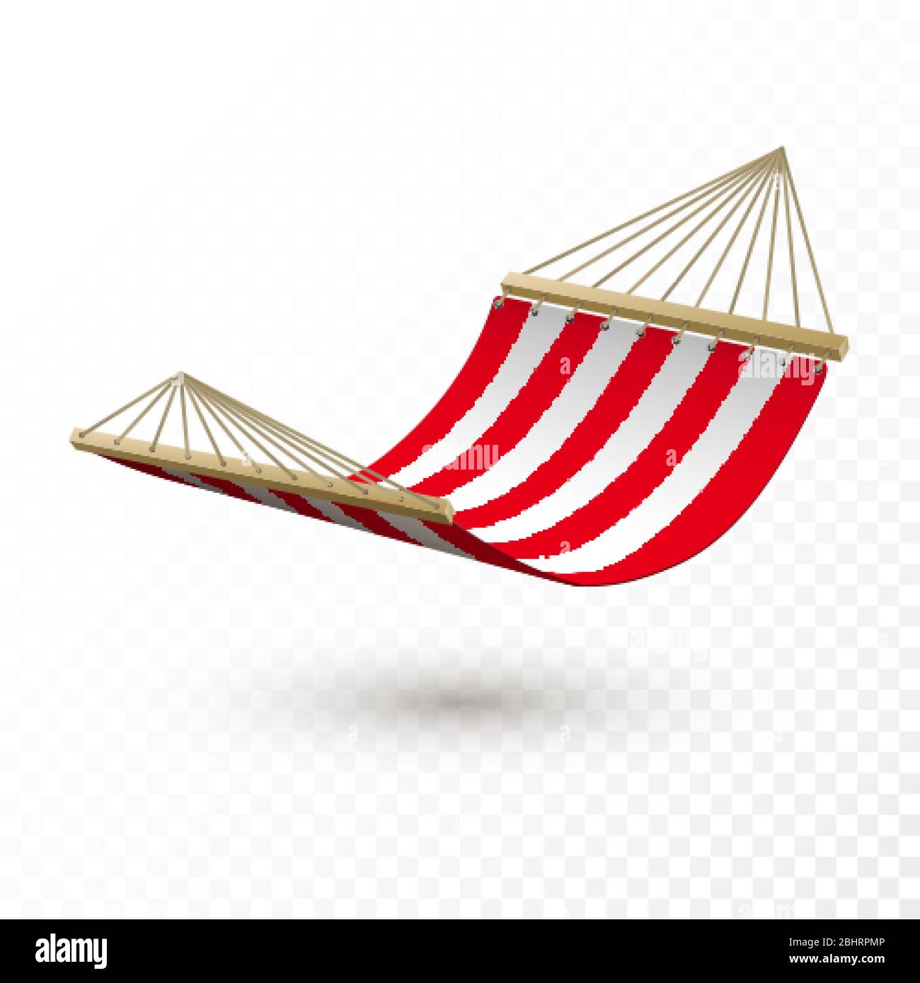 Hammock template. Red and white striped hammock. Camping or picnic relaxation. Tourism or vacation concept. Vector illustration isolated on transparen Stock Vector