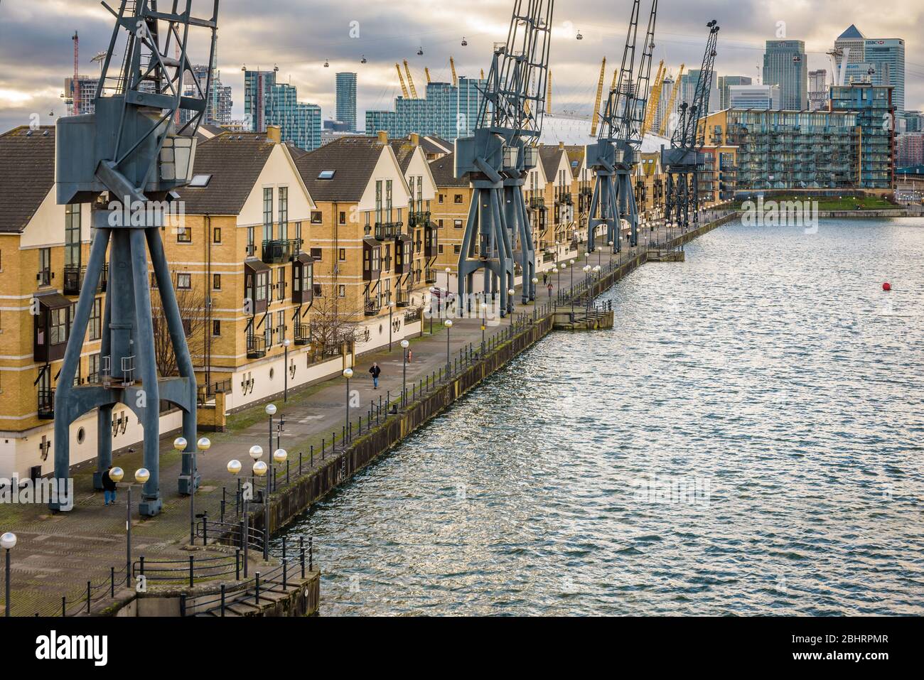 London, England. Britannia Village and its cranes seen from Royal
