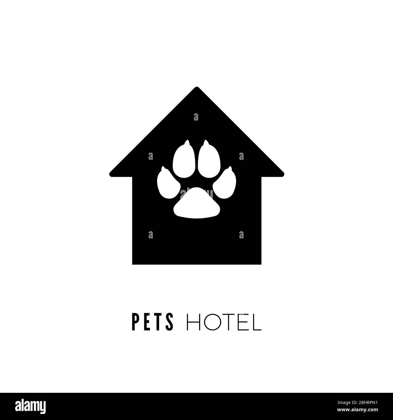 Pet hotel icon. Logo for pet hotel. Black house with dog footprint. Vector Stock Vector