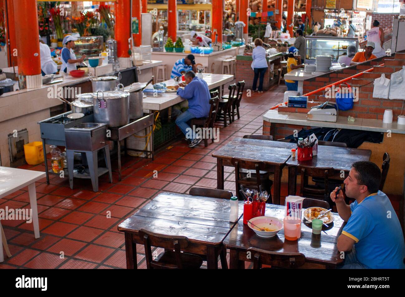 Restaurants in the Fruit market Galeria Alameda in Cali, Departamento Valle del Cauca, Colombia, Latin America, South America Stock Photo