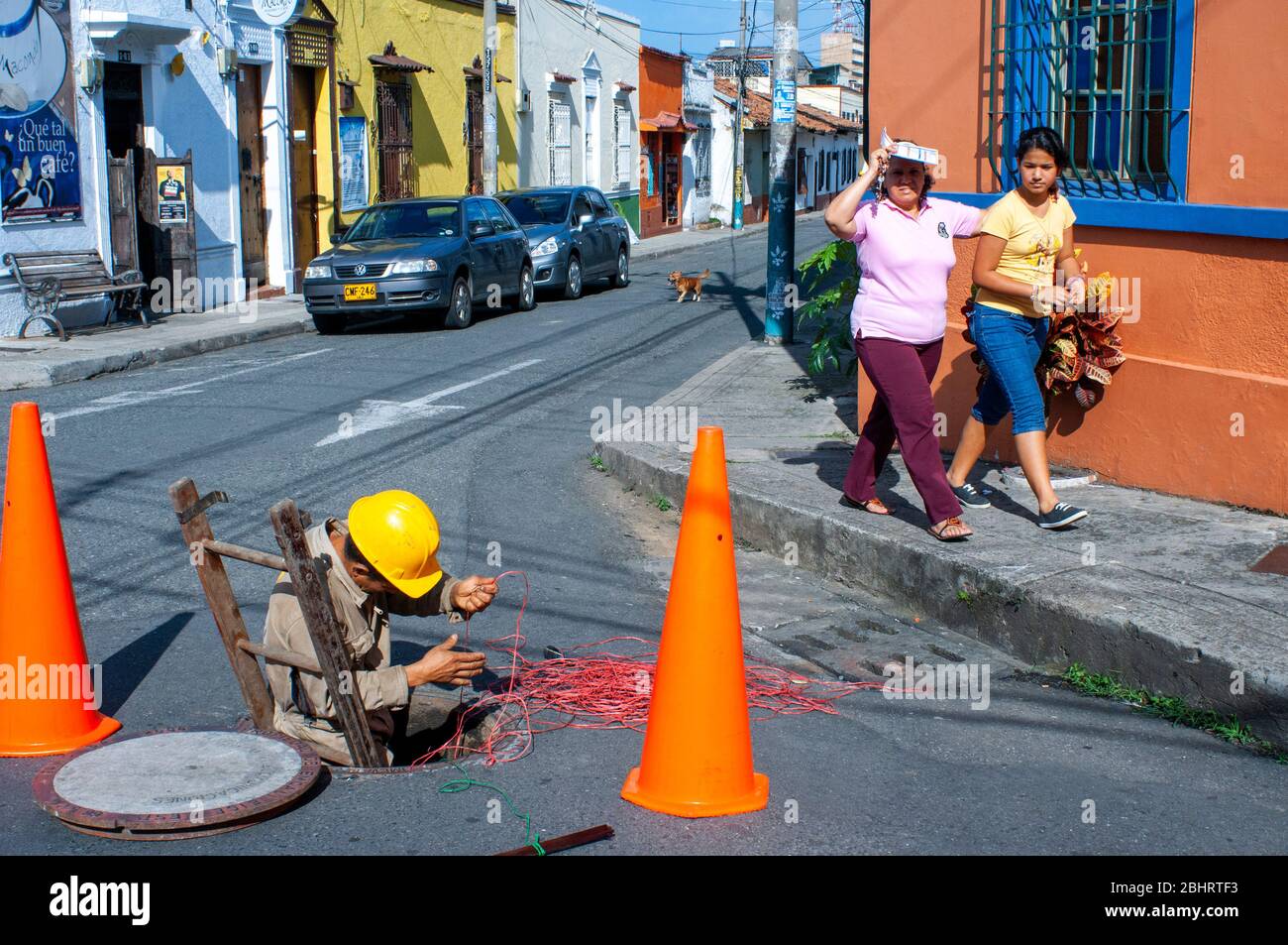 Worker in the streets of San Antonio of Cali in the Cauca Valley, Colombia, South America. Stock Photo