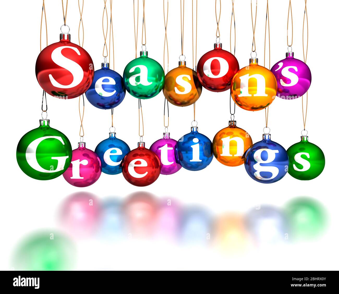 Seasons greetings. Christmas baubles, balls, isolated against a white background. Decorations Stock Photo