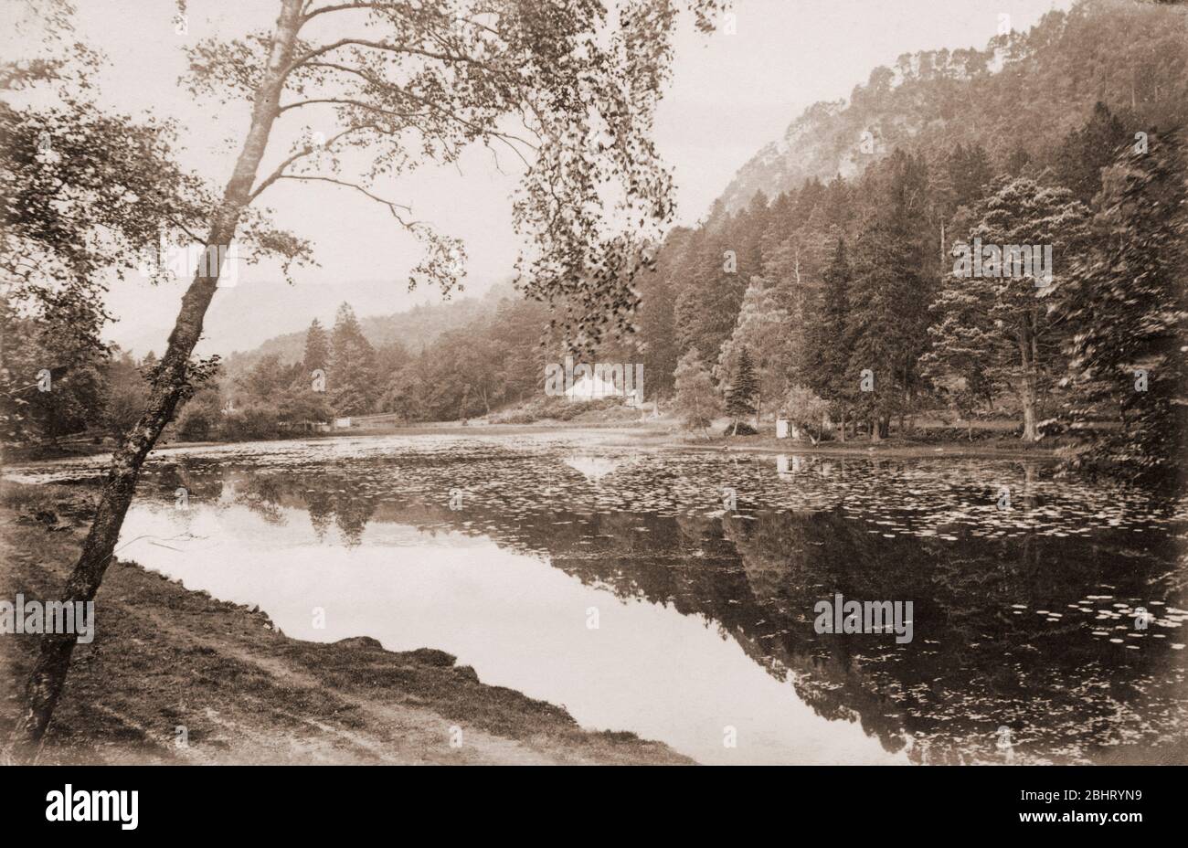 Loch Pulney, near Dunkeld, J. Valentine photo, Scotland, UK, about 1890 Stock Photo