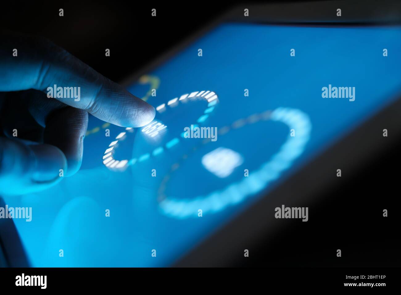person hand analyzing financial data on digital tablet  Stock Photo